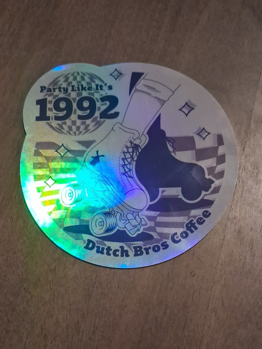 Dutch Bros Holographic Roller Skate Sticker - Silver & Blue